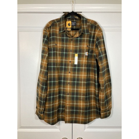 Carhartt Other - Carhartt Loose Fit Heavyweight Flannel Plaid Green Orange Shirt Mens L Tall NWT